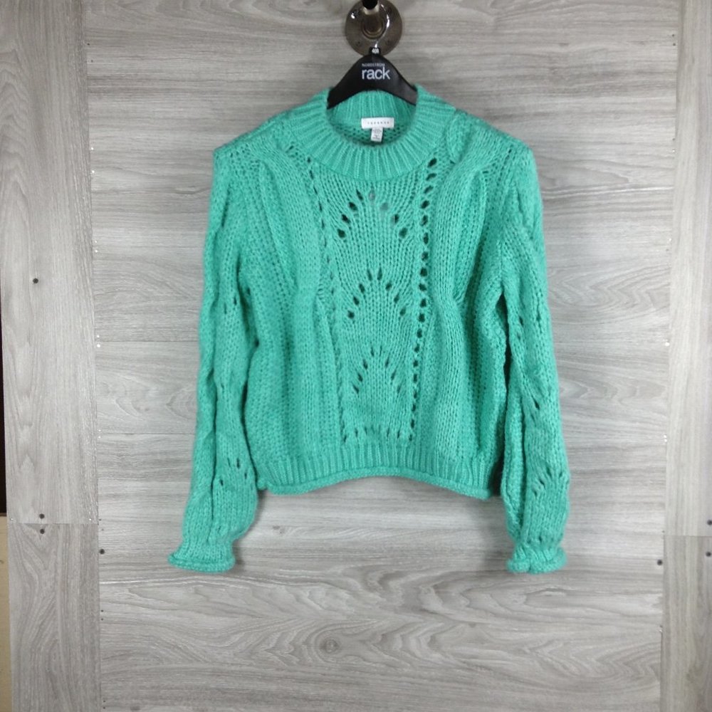 TOPSHOP Turquoise Shell Knit Crewneck Sweater - Picture 3 of 9